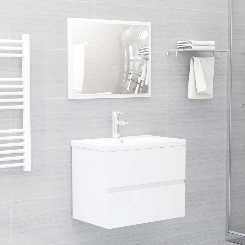 Set Mobili da Bagno 2 pz Bianco Lucido in Legno Multistrato