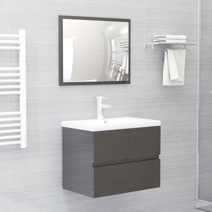 Set Mobili da Bagno 2 pz Grigio Lucido in Legno Multistrato