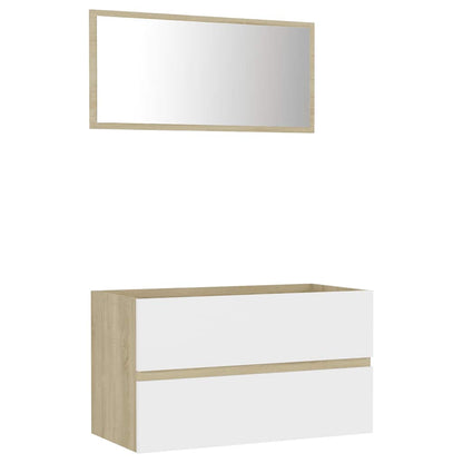 Set Mobili Bagno 2 pz Bianco e Rovere Sonoma Legno Multistrato