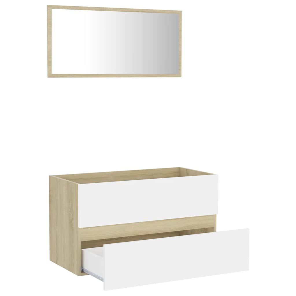 Set Mobili Bagno 2 pz Bianco e Rovere Sonoma Legno Multistrato