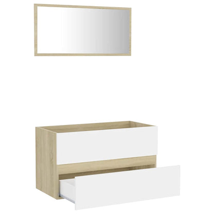 Set Mobili Bagno 2 pz Bianco e Rovere Sonoma Legno Multistrato