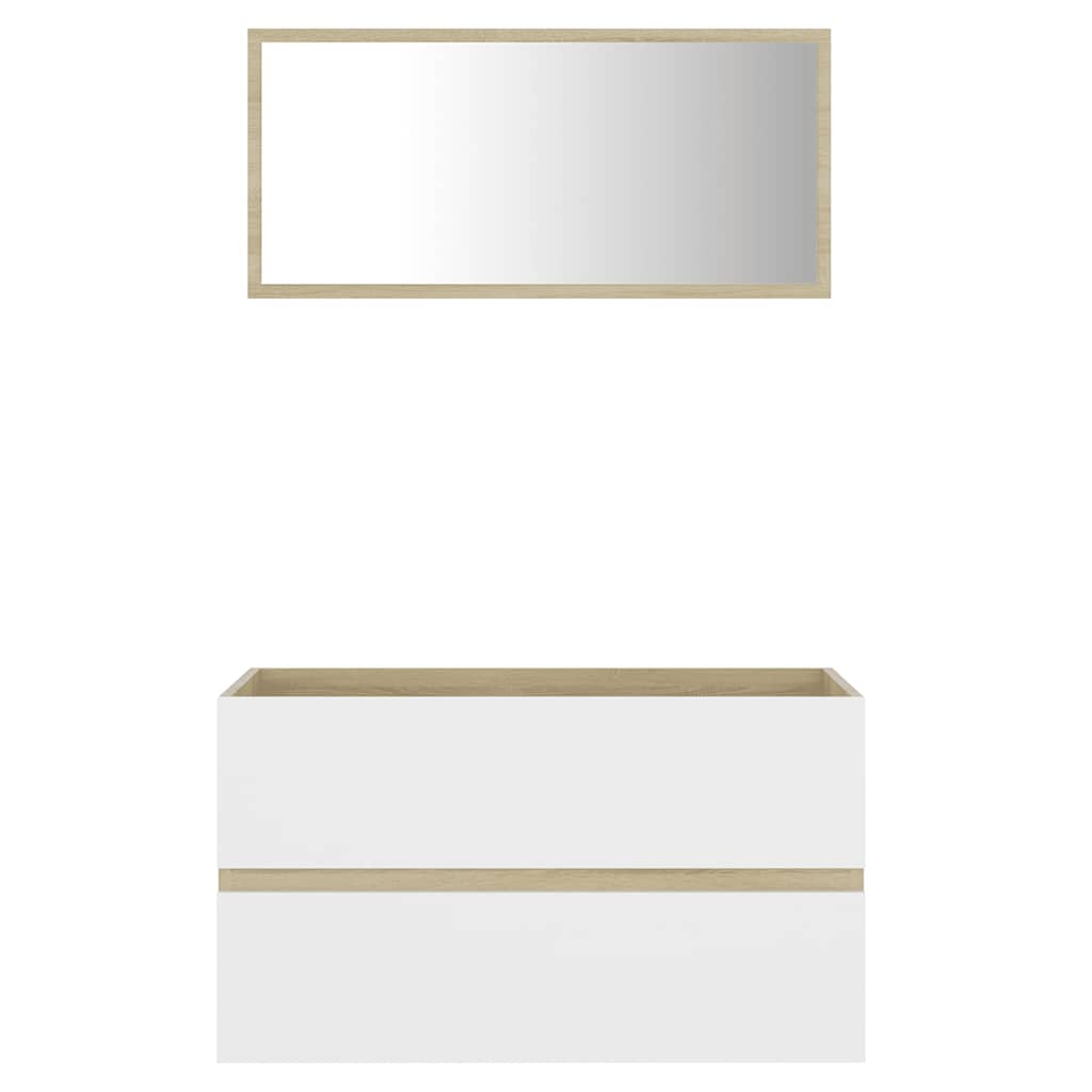 Set Mobili Bagno 2 pz Bianco e Rovere Sonoma Legno Multistrato