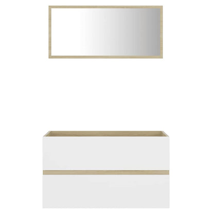 Set Mobili Bagno 2 pz Bianco e Rovere Sonoma Legno Multistrato