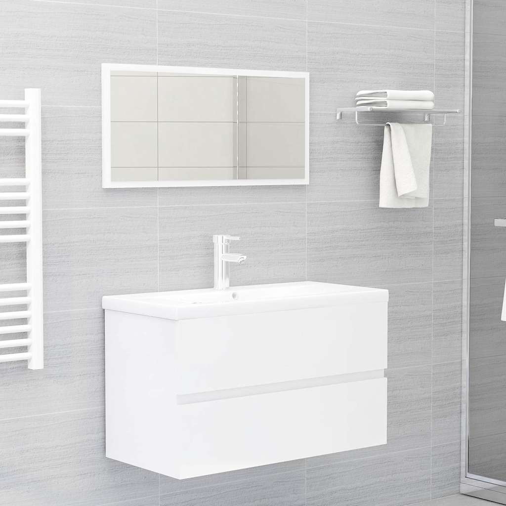 Set Mobili da Bagno 2 pz Bianco Lucido in Legno Multistrato