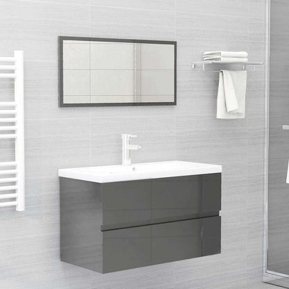 Set Mobili da Bagno 2 pz Grigio Lucido in Legno Multistrato