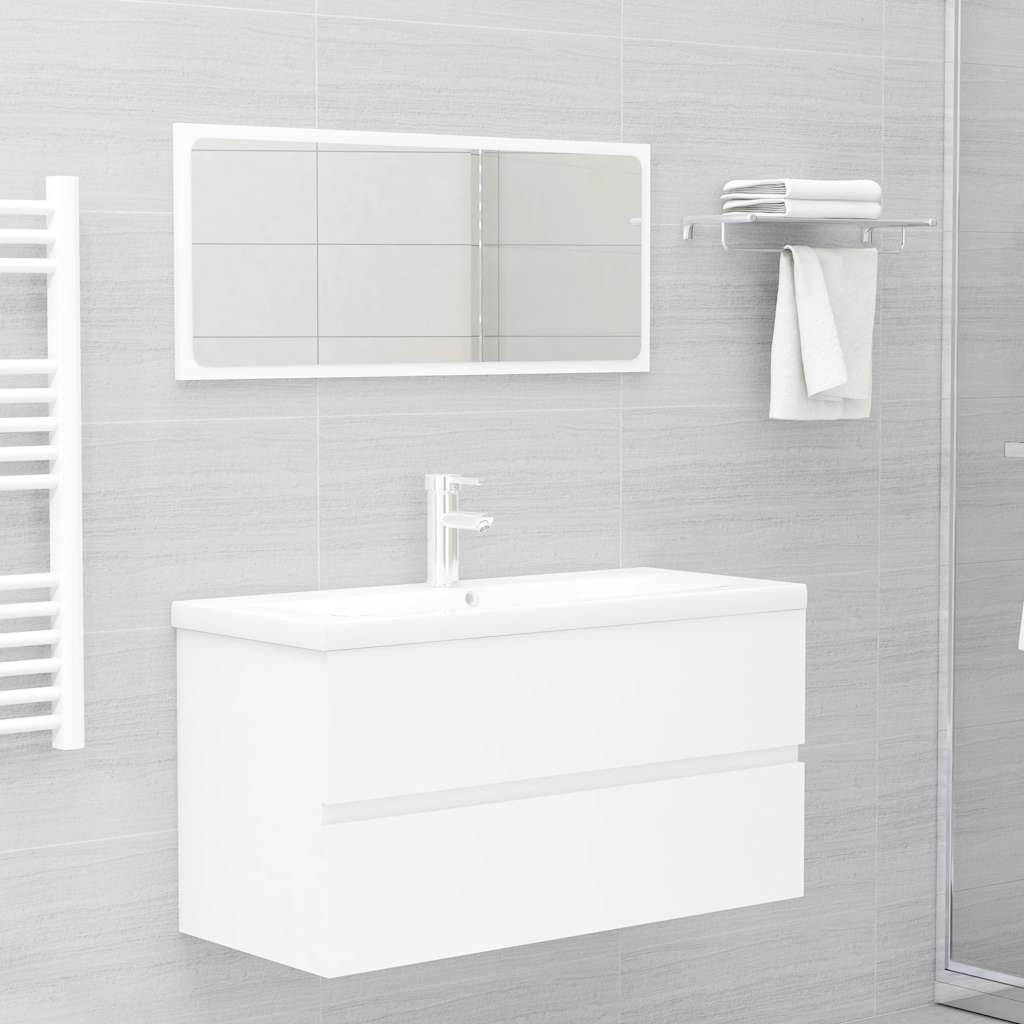 Set Mobili da Bagno 2 pz Bianco in Legno Multistrato