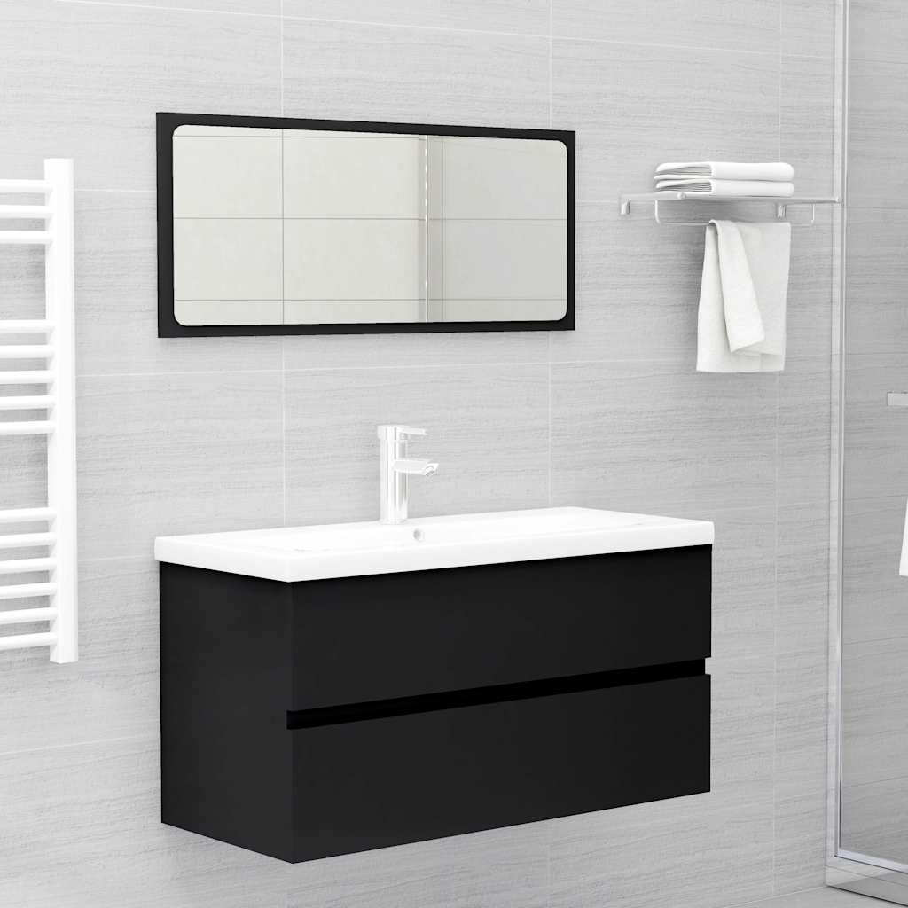 Set Mobili da Bagno 2 pz Nero in Legno Multistrato