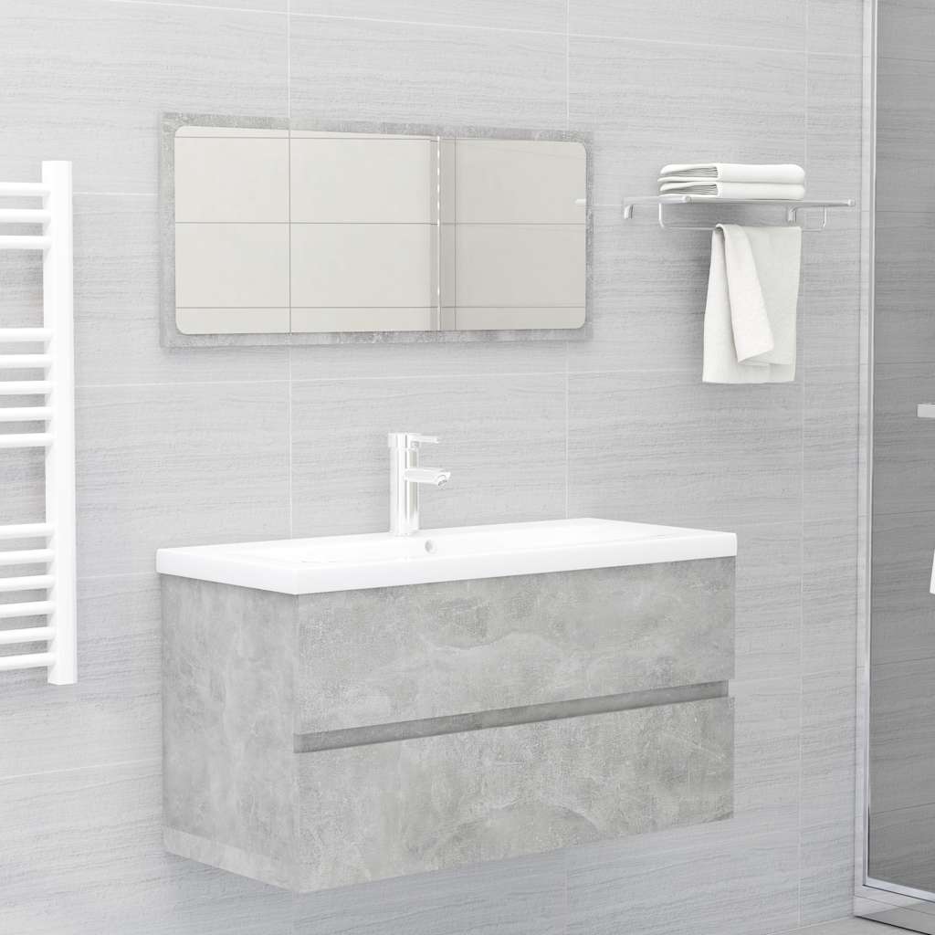 Set Mobili da Bagno 2 pz Grigio Cemento in Legno Multistrato