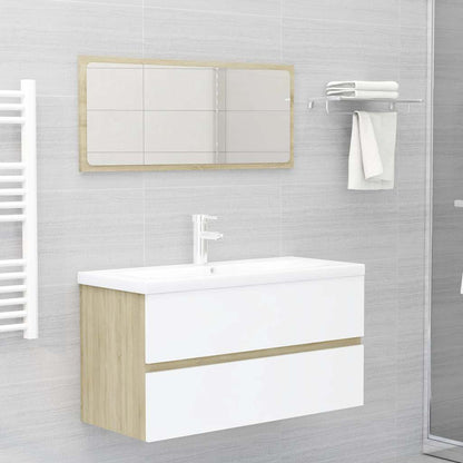 Set Mobili da Bagno 2 pz Bianco e Sonoma in Legno Multistrato