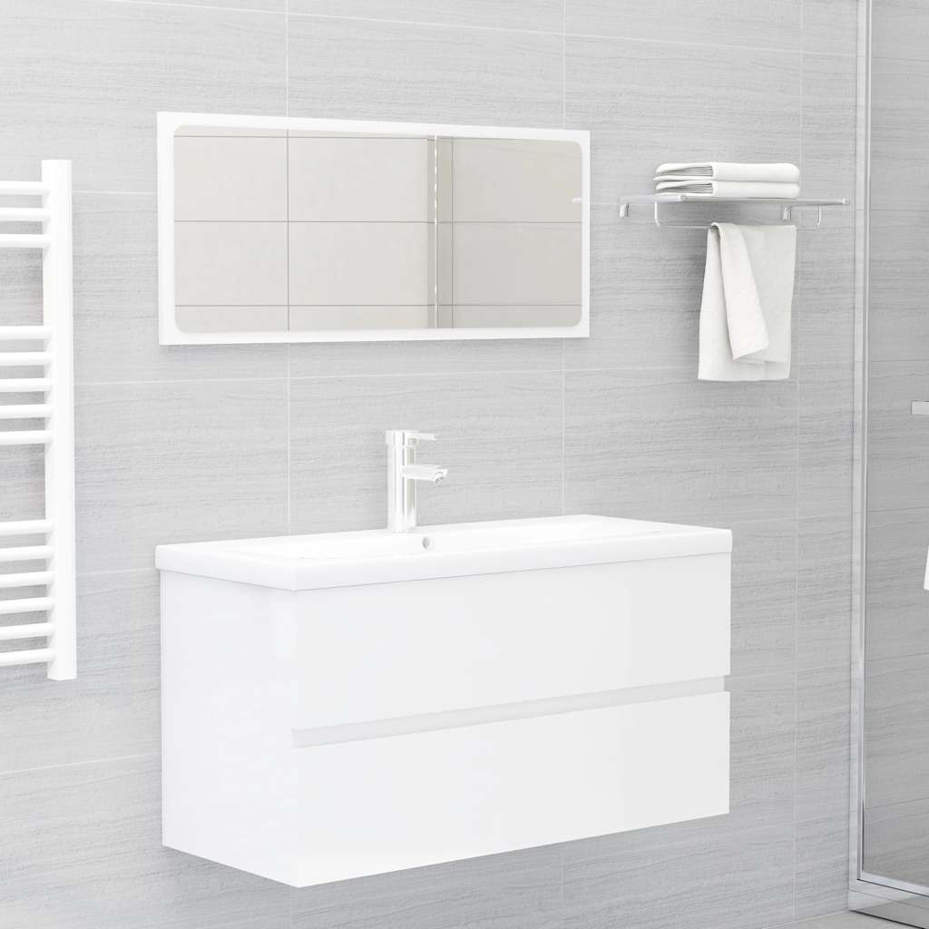Set Mobili da Bagno 2 pz Bianco Lucido in Legno Multistrato