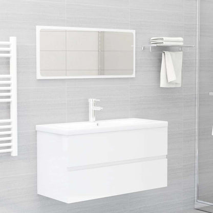 Set Mobili da Bagno 2 pz Bianco Lucido in Legno Multistrato