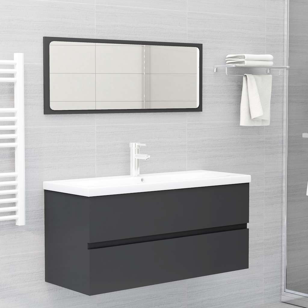 Set Mobili da Bagno 2 pz Grigio in Legno Multistrato