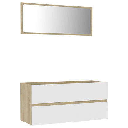 Set Mobili da Bagno 2 pz Bianco e Sonoma in Legno Multistrato