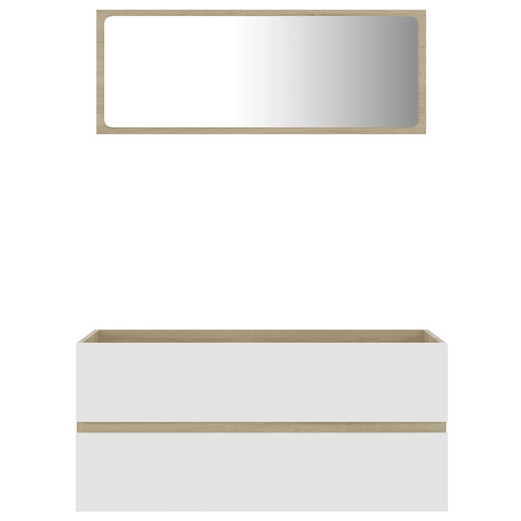 Set Mobili da Bagno 2 pz Bianco e Sonoma in Legno Multistrato