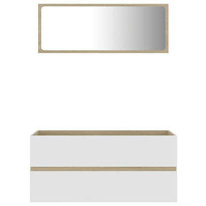 Set Mobili da Bagno 2 pz Bianco e Sonoma in Legno Multistrato