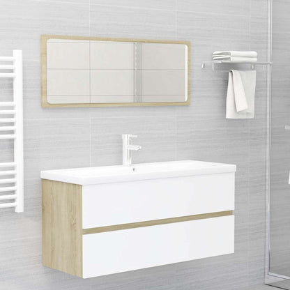 Set Mobili da Bagno 2 pz Bianco e Sonoma in Legno Multistrato