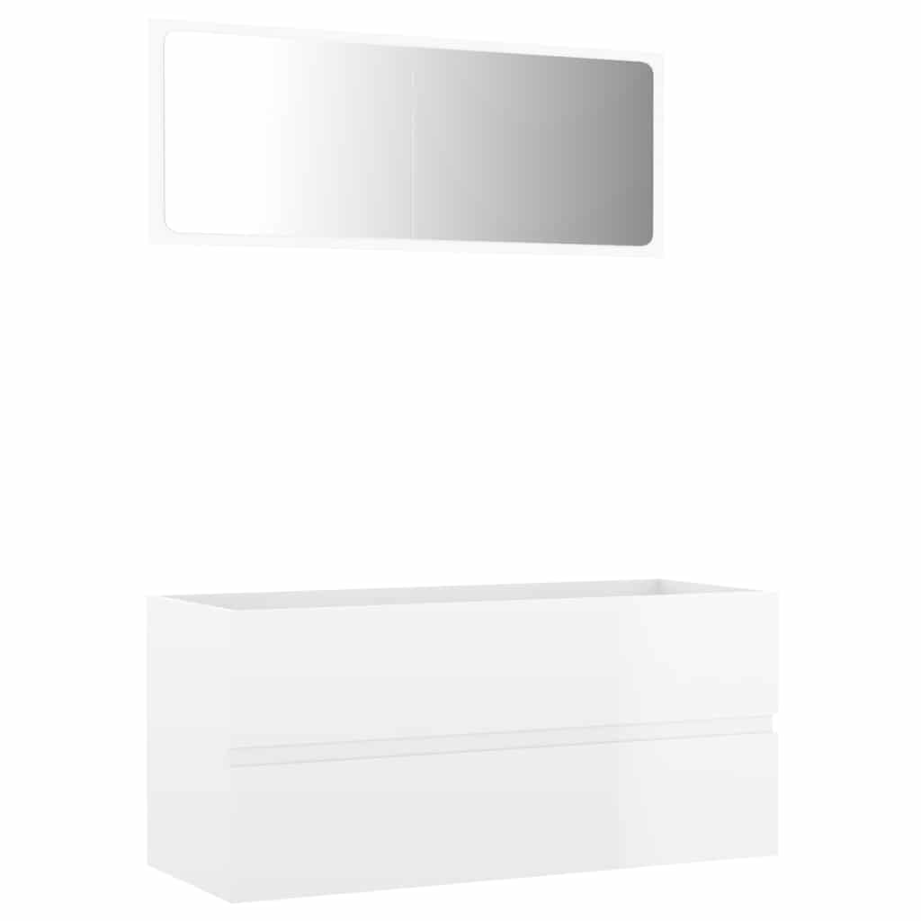 Set Mobili da Bagno 2 pz Bianco Lucido in Legno Multistrato