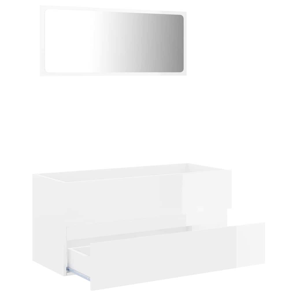 Set Mobili da Bagno 2 pz Bianco Lucido in Legno Multistrato