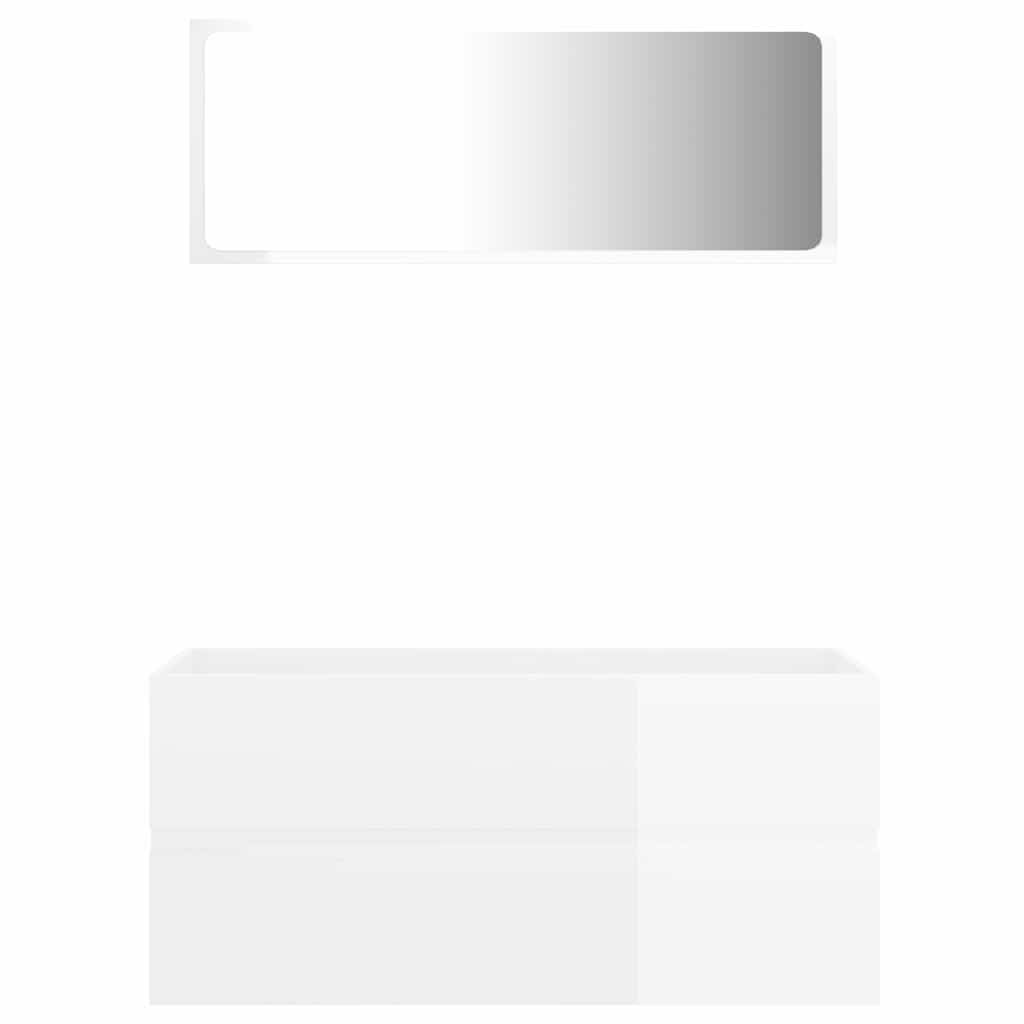 Set Mobili da Bagno 2 pz Bianco Lucido in Legno Multistrato