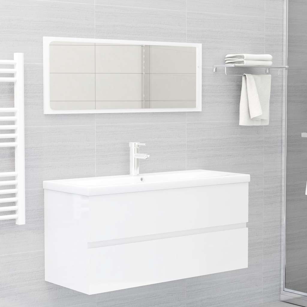 Set Mobili da Bagno 2 pz Bianco Lucido in Legno Multistrato