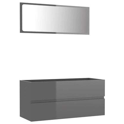 Set Mobili da Bagno 2 pz Grigio Lucido in Legno Multistrato