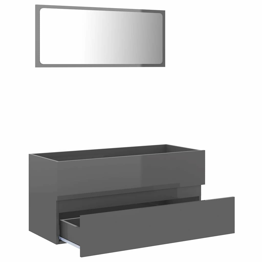 Set Mobili da Bagno 2 pz Grigio Lucido in Legno Multistrato