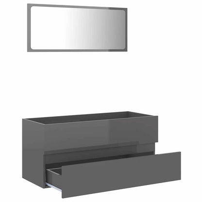 Set Mobili da Bagno 2 pz Grigio Lucido in Legno Multistrato