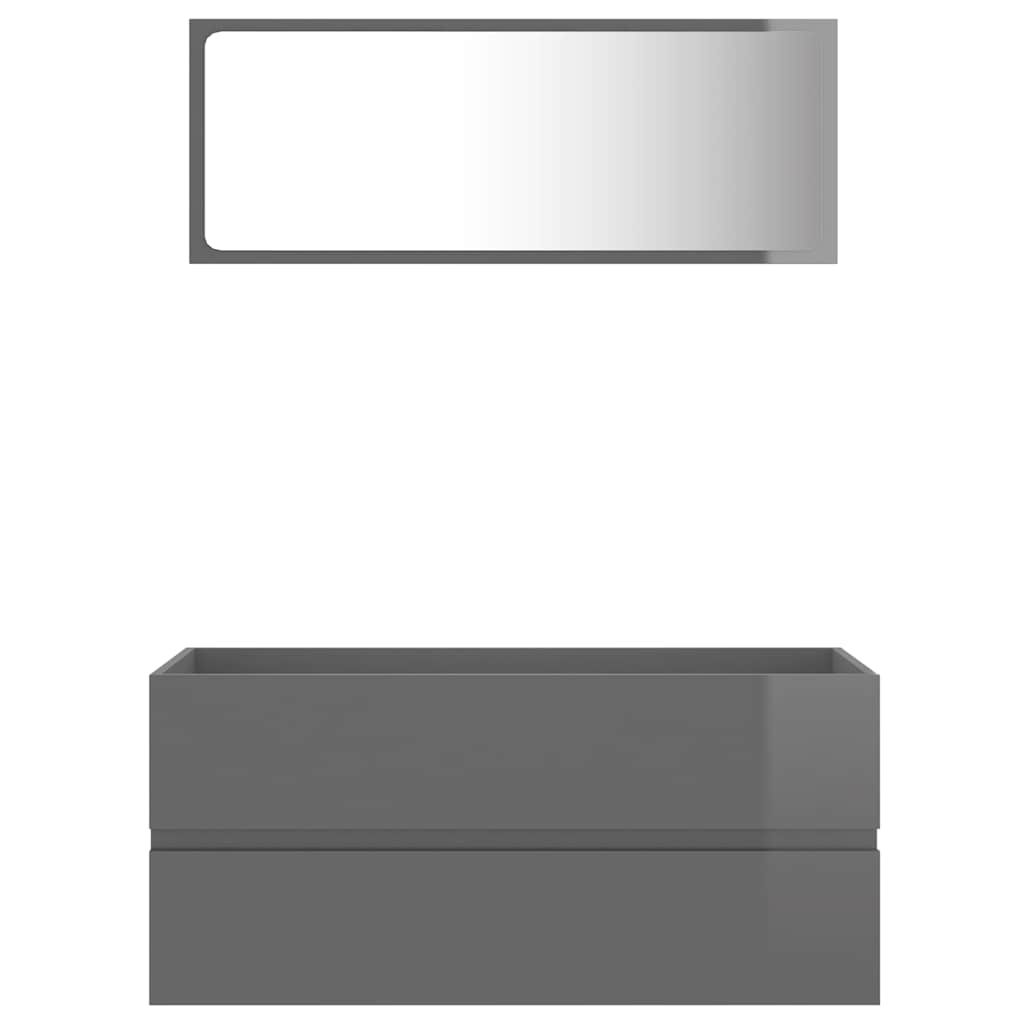 Set Mobili da Bagno 2 pz Grigio Lucido in Legno Multistrato
