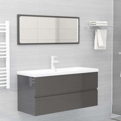 Set Mobili da Bagno 2 pz Grigio Lucido in Legno Multistrato