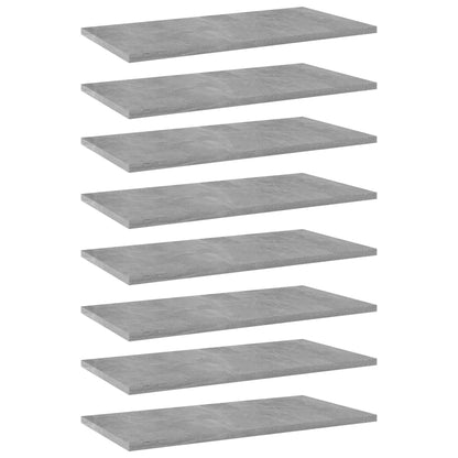 Ripiani per Libreria 8pz Grigio Cemento 60x30x1,5cm Multistrato