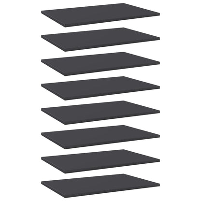 Ripiani per Libreria 8pz Grigi 60x40x1,5cm in Legno Multistrato