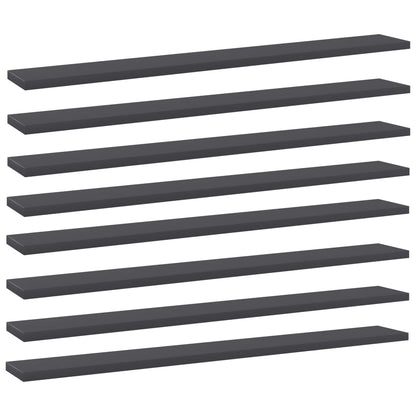 Ripiani per Libreria 8pz Grigi 80x10x1,5cm in Legno Multistrato