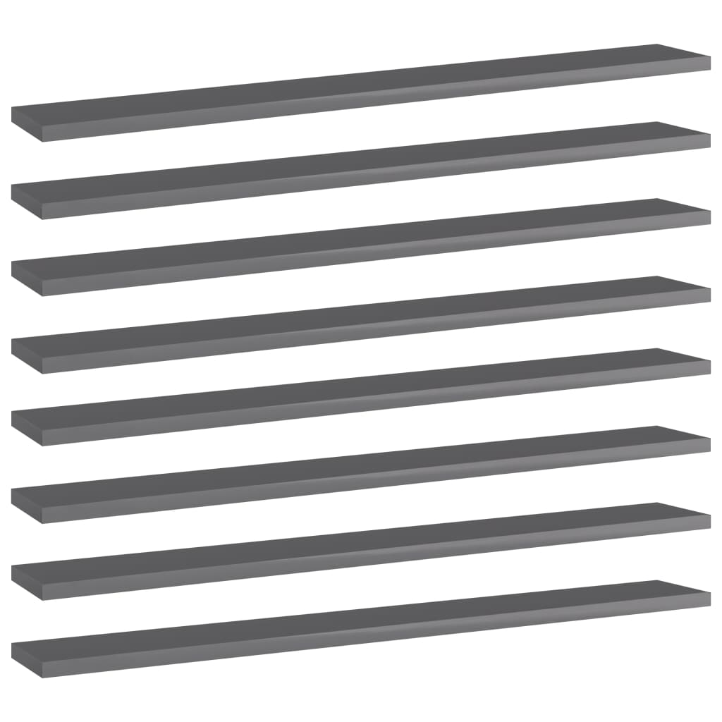 Ripiani per Libreria 8pz Grigio Lucido 80x10x1,5cm Multistrato
