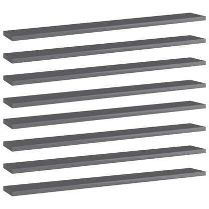 Ripiani per Libreria 8pz Grigio Lucido 80x10x1,5cm Multistrato