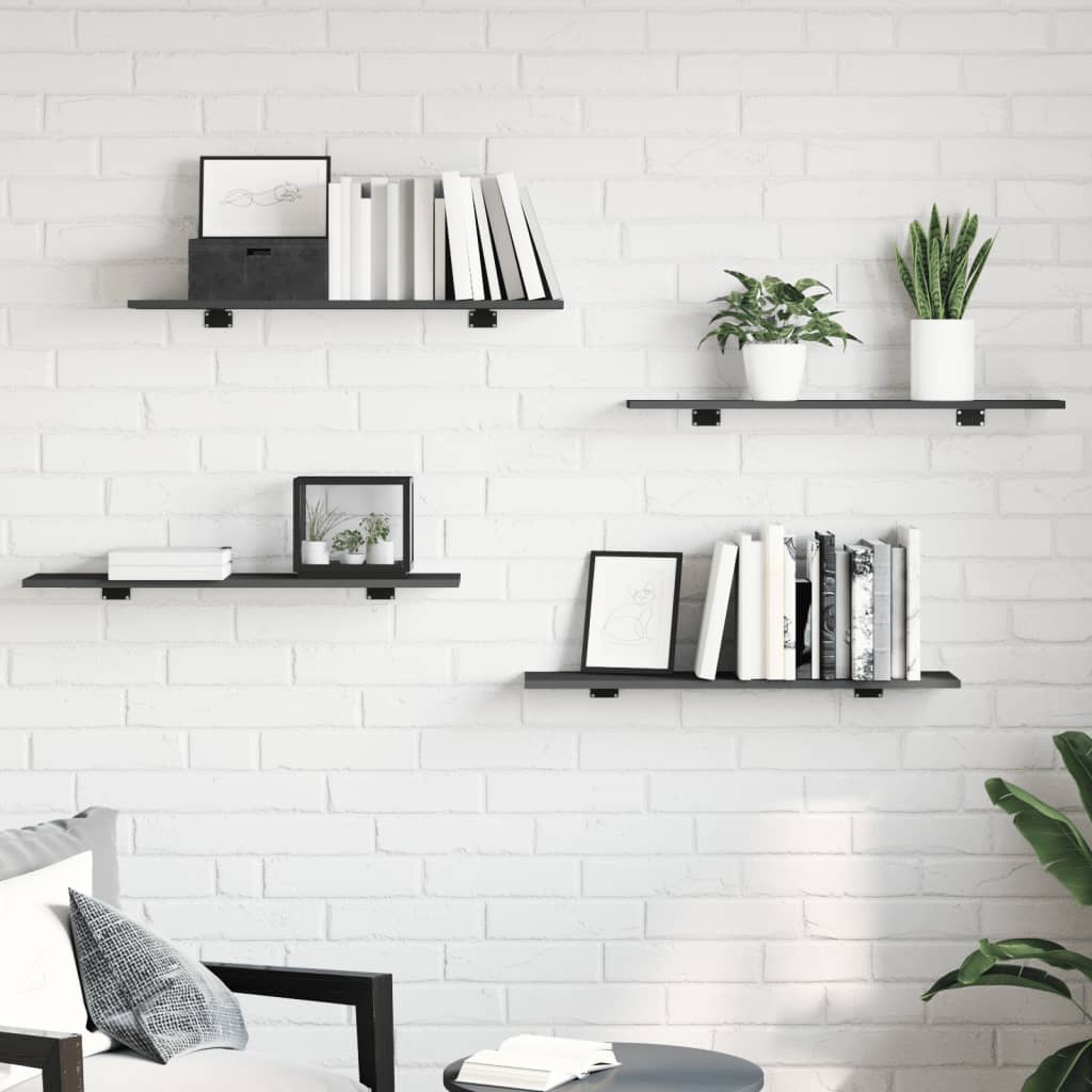 Ripiani per Libreria 4pz Grigi 80x20x1,5cm in Legno Multistrato