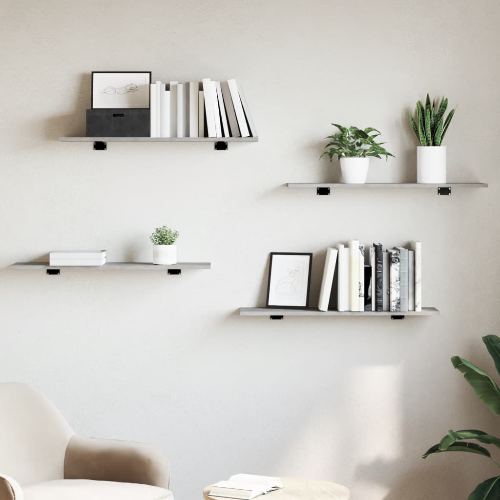 Ripiani per Libreria 4pz Grigio Cemento 80x20x1,5cm Multistrato