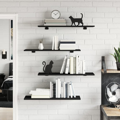 Ripiani per Libreria 4pz Neri 80x30x1,5cm in Legno Multistrato