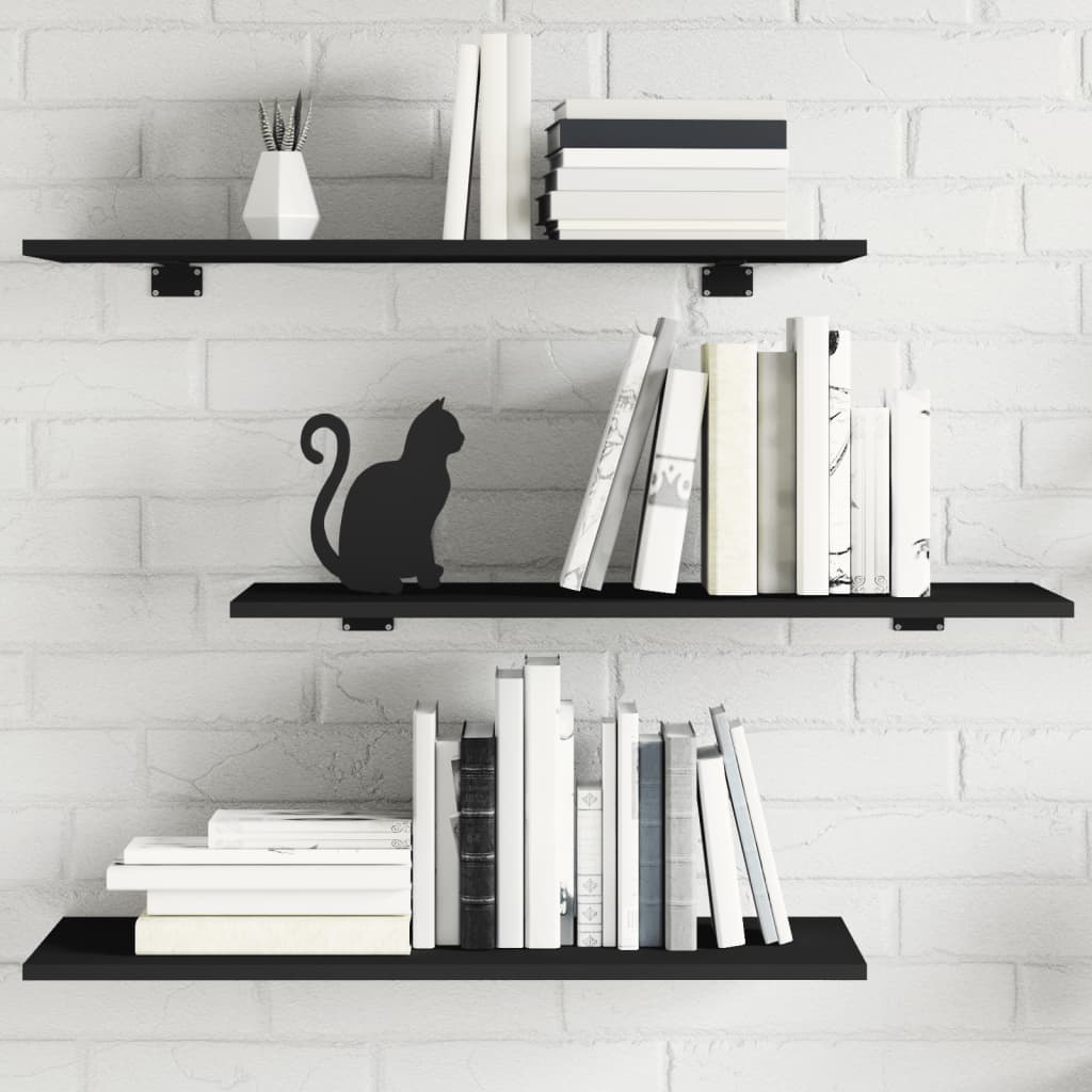 Ripiani per Libreria 4pz Neri 80x30x1,5cm in Legno Multistrato