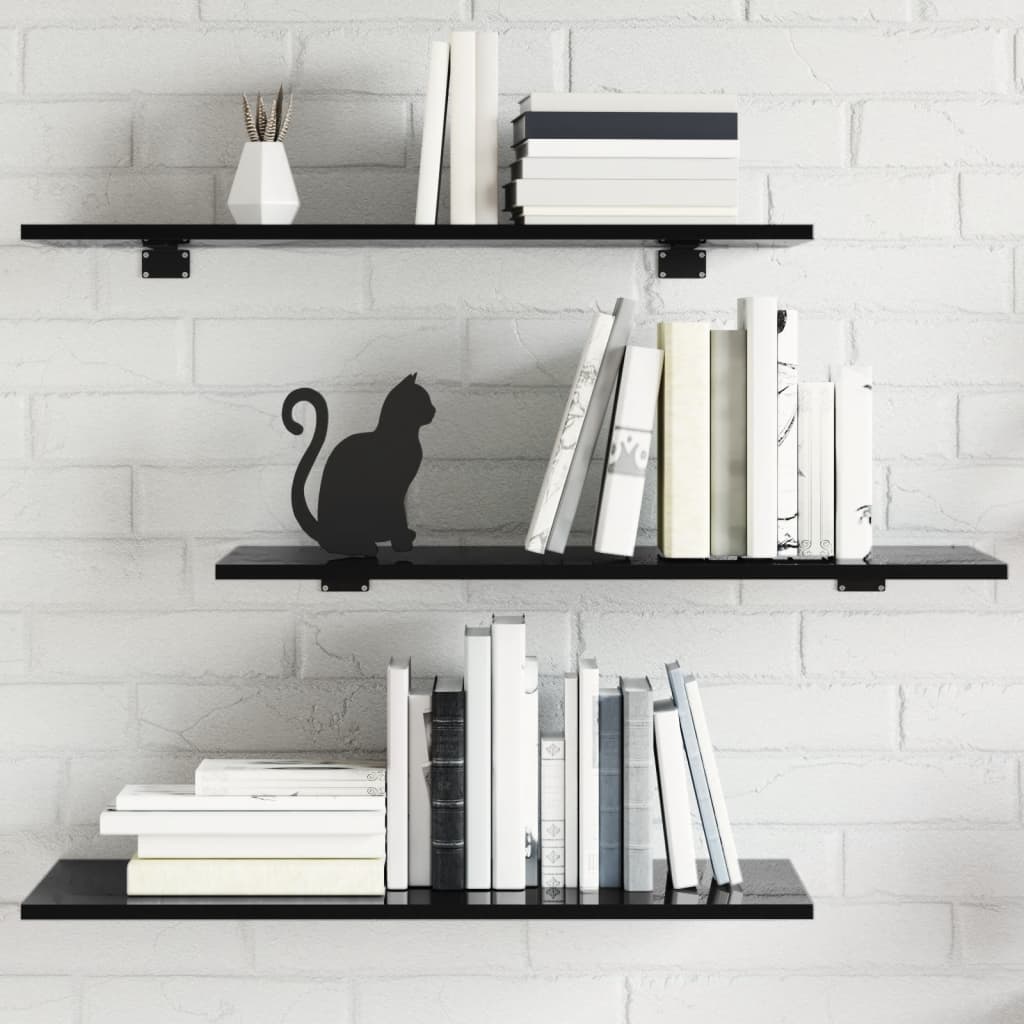 Ripiani per Libreria 8pz Nero Lucido 80x30x1,5cm Multistrato