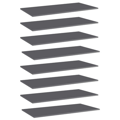 Ripiani per Libreria 8pz Grigio Lucido 80x30x1,5cm Multistrato