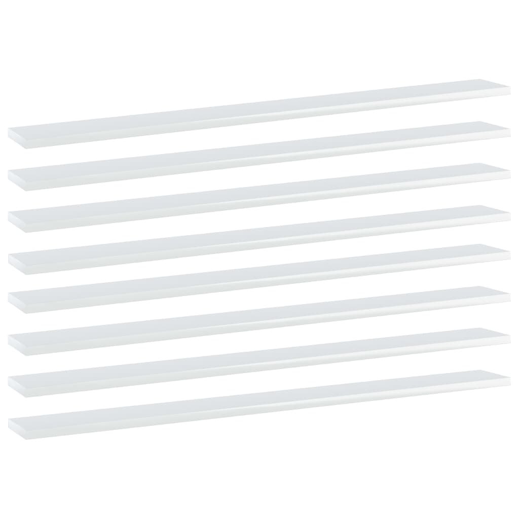 Ripiani per Libreria 8pz Bianco Lucido 100x10x1,5cm Multistrato