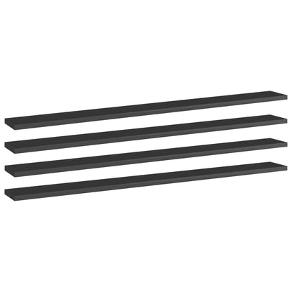 Ripiani per Libreria 4pz Nero Lucido 100x10x1,5cm Multistrato