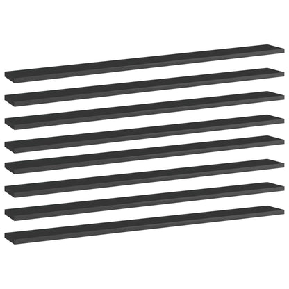 Ripiani per Libreria 8pz Nero Lucido 100x10x1,5cm Multistrato