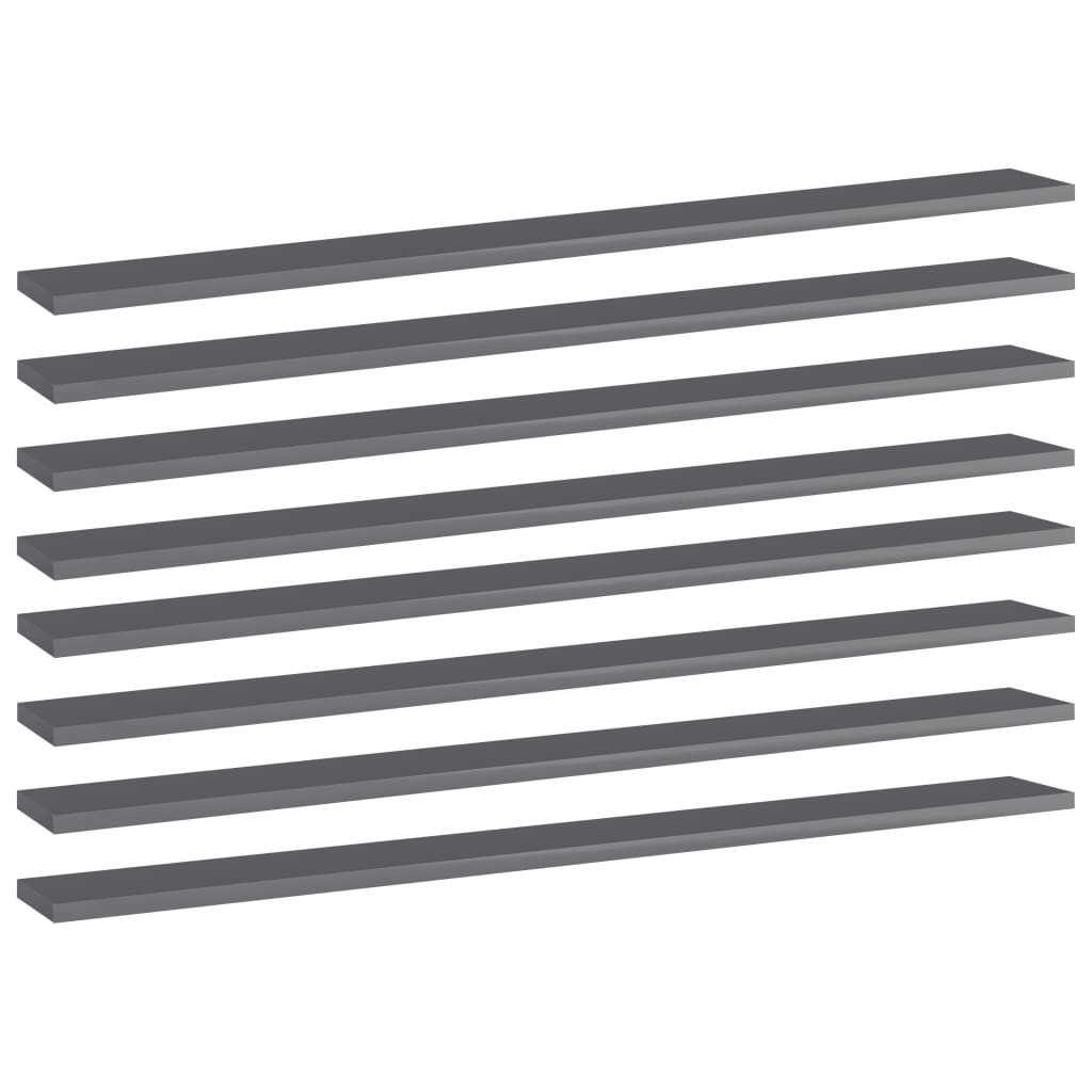 Ripiani per Libreria 8pz Grigio Lucido 100x10x1,5cm Multistrato