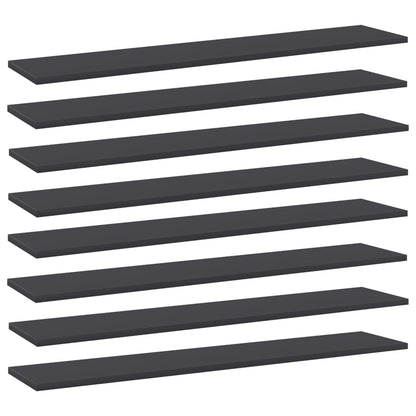 Ripiani per Libreria 8pz Grigi 100x20x1,5cm Legno Multistrato