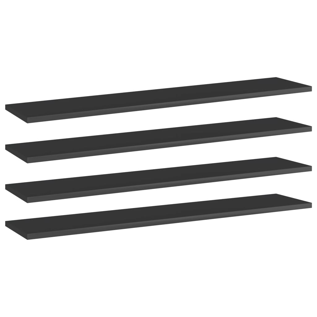 Ripiani per Libreria 4pz Nero Lucido 100x20x1,5cm Multistrato