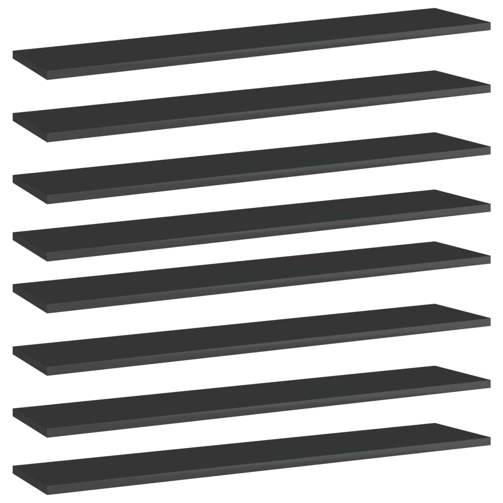Ripiani per Libreria 8pz Nero Lucido 100x20x1,5cm Multistrato