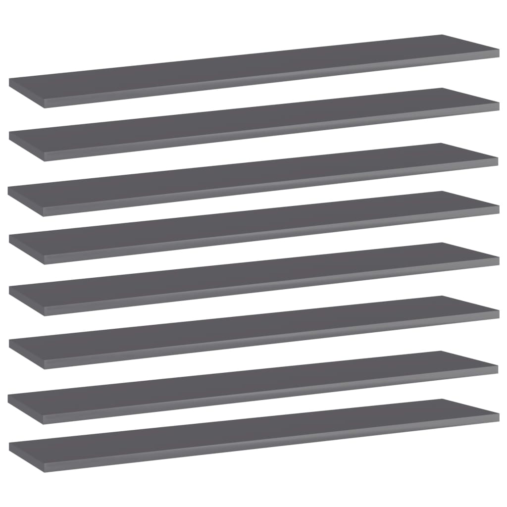 Ripiani per Libreria 8pz Grigio Lucido 100x20x1,5cm Multistrato