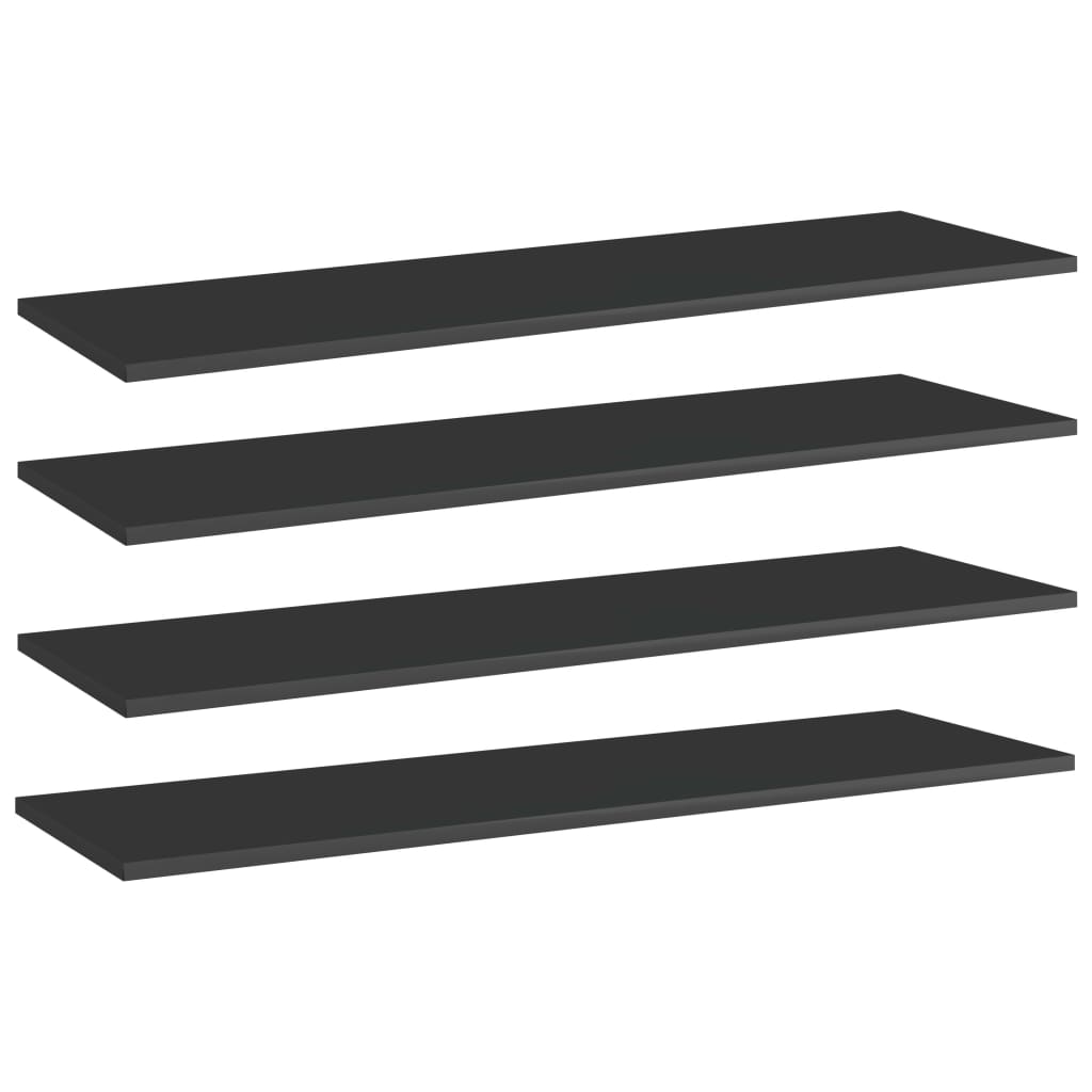 Ripiani per Libreria 4pz Nero Lucido 100x30x1,5cm Multistrato