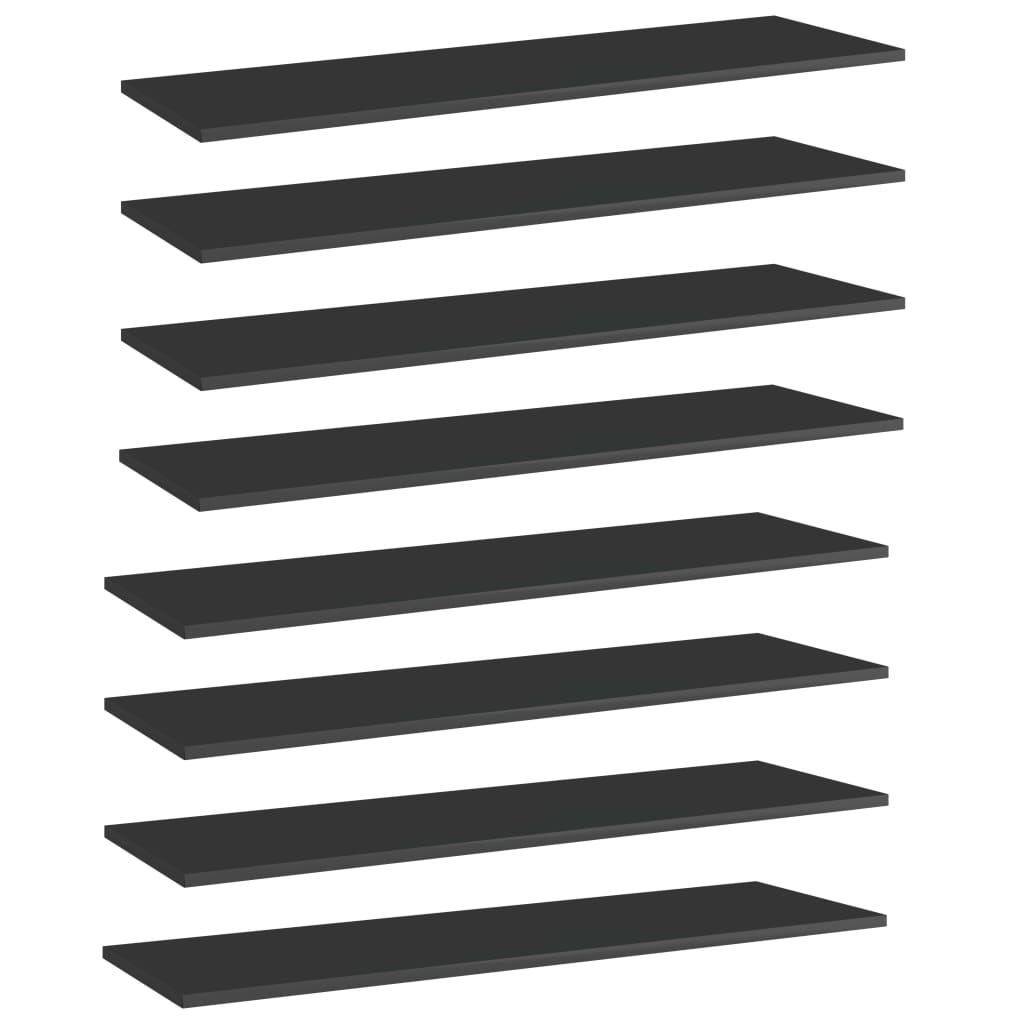 Ripiani per Libreria 8pz Nero Lucido 100x30x1,5cm Multistrato